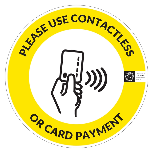 COVID-19 Please Use Contactless Or Card Payment Hanging Signs
